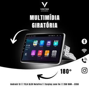 Central Multimídia Universal | Tela Rotativa e Flutuante Carplay Android Wifi (PARA QUALQUER CARRO)