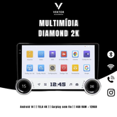 CENTRAL MULTIMIDIA UNIVERSAL WIFI ANDROID 12 TELA DIAMOND TOUCH (PARA QUALQUER CARRO) + Câmera de ré