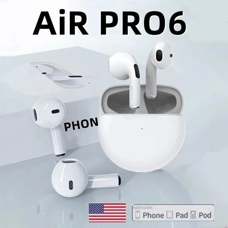 Air Pro 6 TWS Fones De Ouvido Sem Fio Bluetooth, Fones De Ouvido Originais, Mini Fones De Ouvido, Fones De Ouvido para Xiaomi, Android, Apple, iPhone