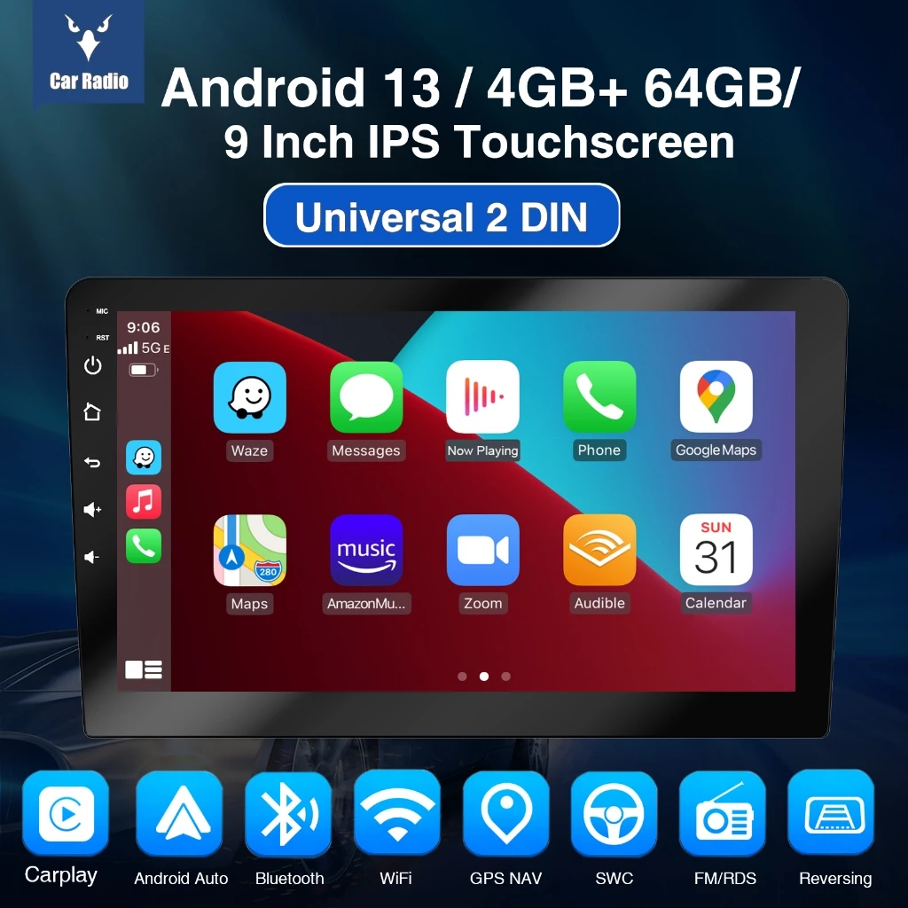 ESSGOO 9 polegadas Android Carplay 2 Din MP5 Carro Player GPS/ Bluetooth/FM／rádio do carro