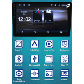 Multimídia MP5 2 Din 9 Polegadas" H-Tech HT-9125CA Android Auto CarPlay Sem Fio + Câmera de Ré