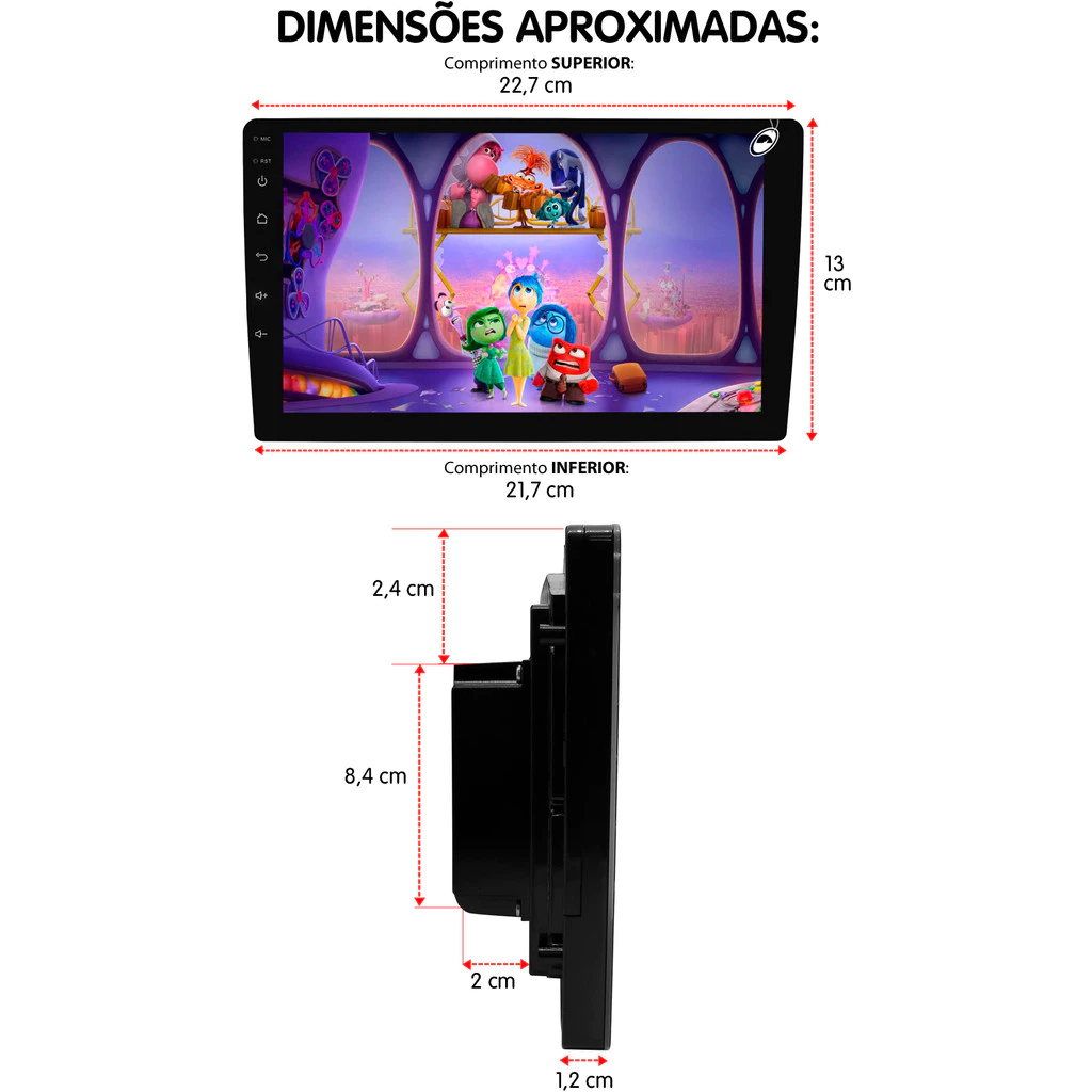 Multimídia MP5 2 Din 9 Polegadas" H-Tech HT-9125CA Android Auto CarPlay Sem Fio + Câmera de Ré