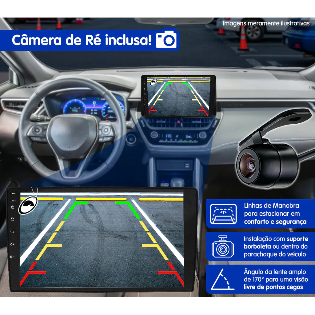 Multimídia MP5 2 Din 9 Polegadas" H-Tech HT-9125CA Android Auto CarPlay Sem Fio + Câmera de Ré