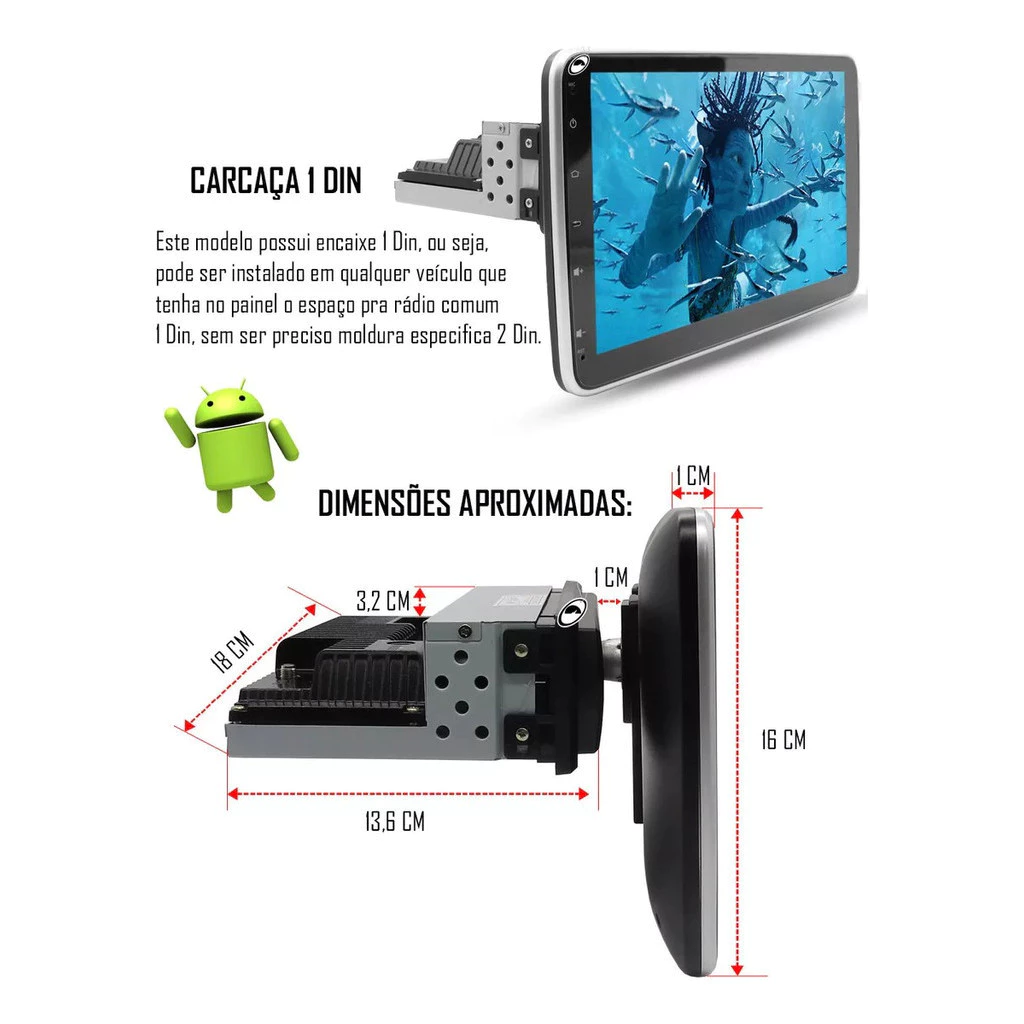 Central Multimídia Universal | Tela Rotativa e Flutuante Carplay Android Wifi (PARA QUALQUER CARRO)